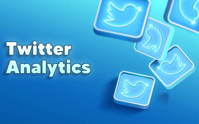Image showing some neon twitter logos and text saying "Twitter Analytics"
