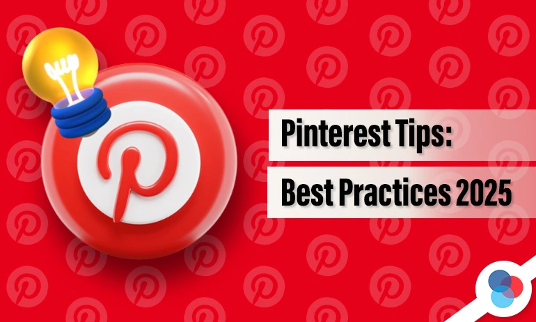 Featured Blog Image for an article titled "Pinterest Tips: Best Practices 2025" with the RedSocial theme.