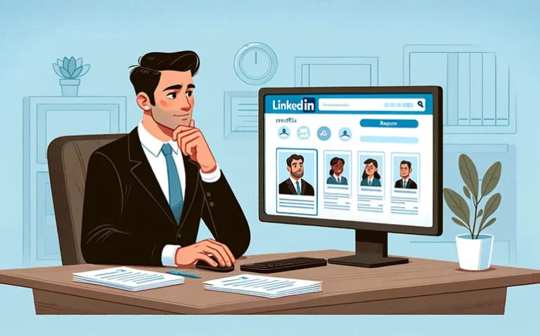An employer reviewing LinkedIn applications on his computer.