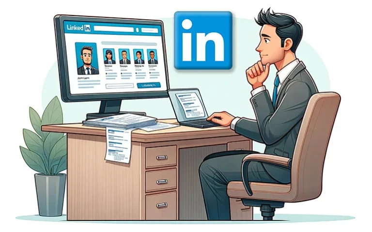 clipart image of a man looking to recruit new people on LinkedIn