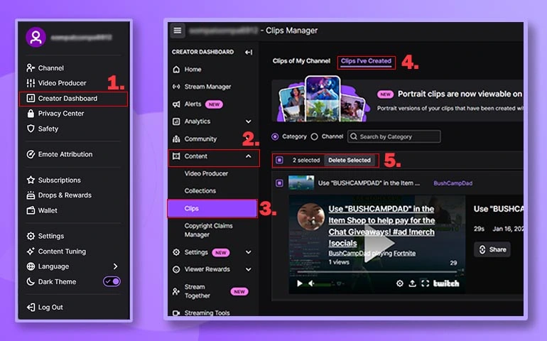 steps to delete twitch clips