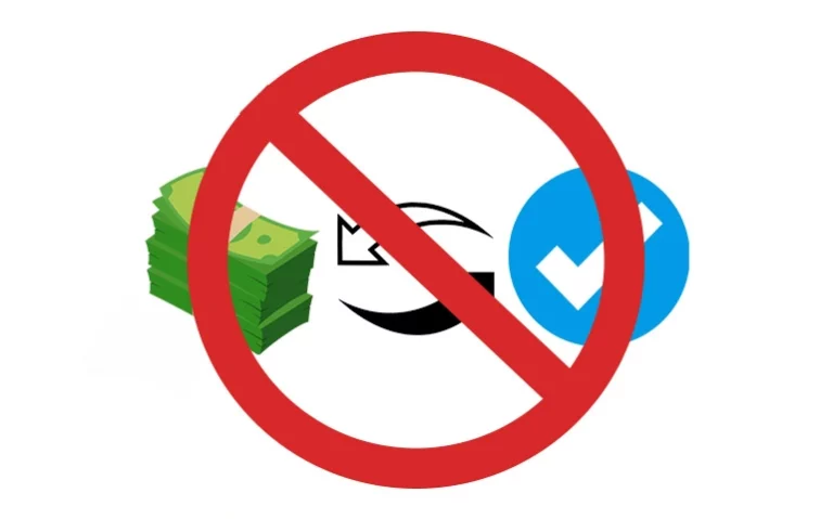 image showing money being switched for a verification badge and a red circle blocking them