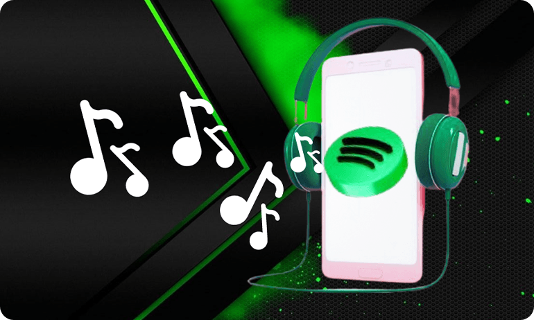 Headphones with Spotify logo for streaming music on the go.