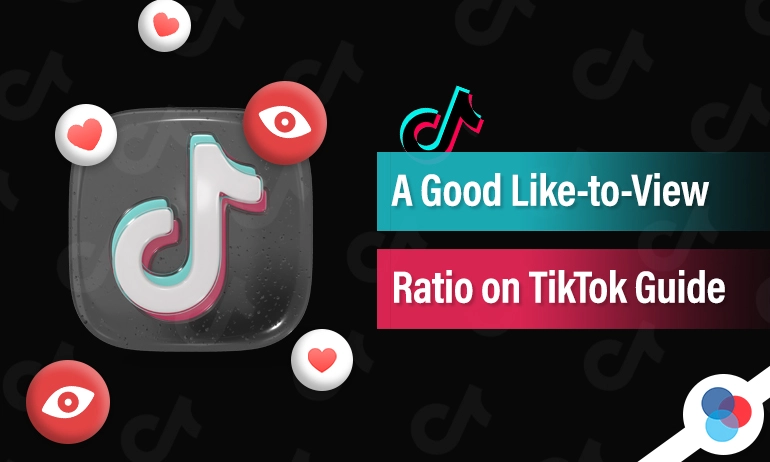 image of the tiktok logo surrounded by like and view icons in a dark tiktok background