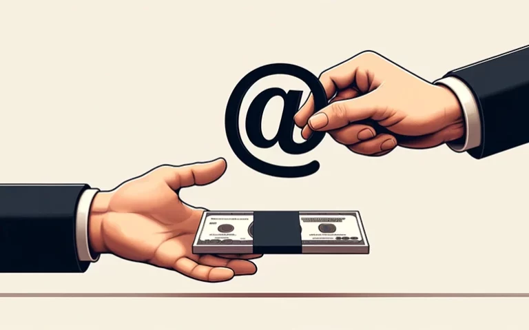 one hand giving money and one giving a username