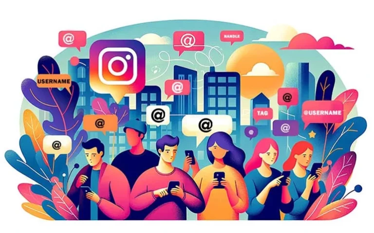 illustration of people on their phones, with Instagram speech bubbles popping up