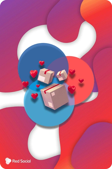 redsocial logo with boxes and hearts on top