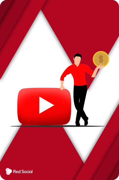 man leaning onto the youtube logo while holding a big coin