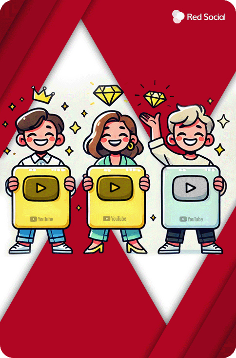 3 happy people holding their youtube plaques