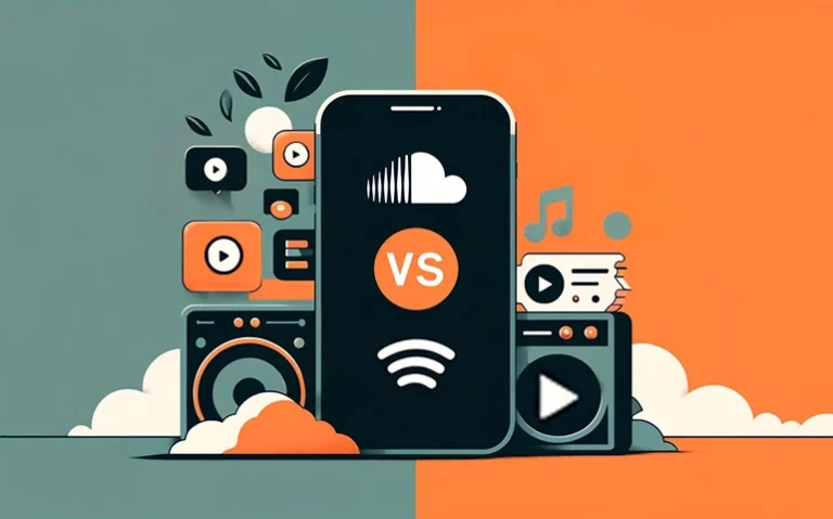 illustration of a phone showing soundclound vs spotify