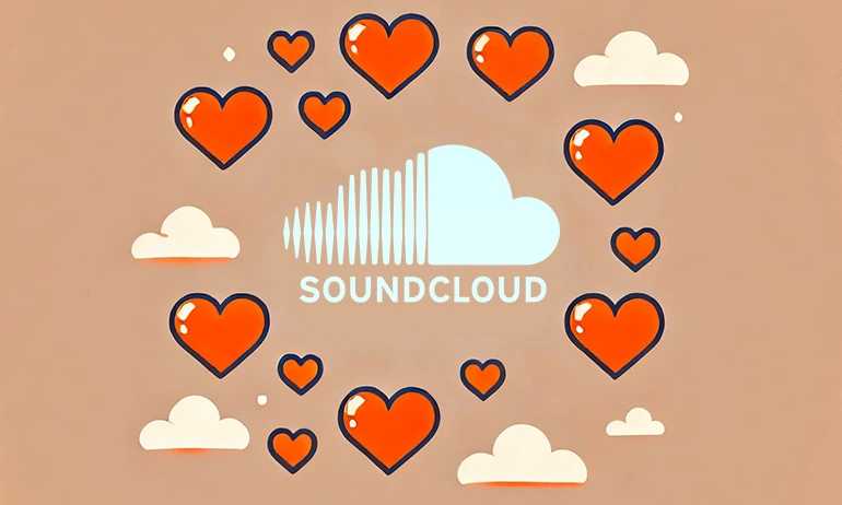 soundcloud logo surrounded by hearts and clouds
