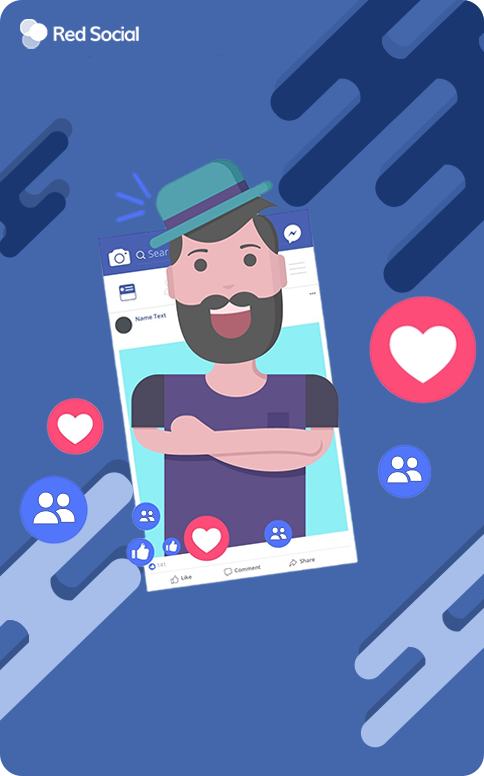 Illustration of a person with Facebook reactions and user icons