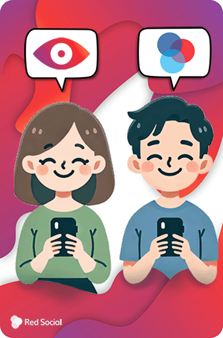 2 people happy on their phones thinking about redsocial and instagram views