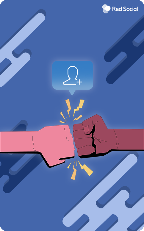 Two fists bumping with a user icon above