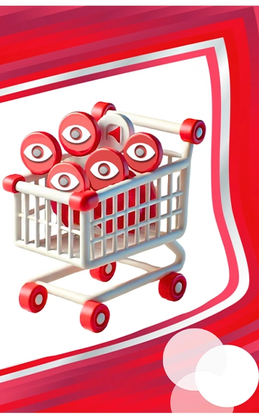 Shopping cart filled with YouTube view icons, symbolizing purchasing YouTube views.