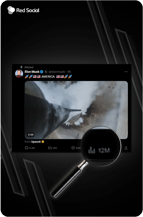 post on X by elon musk with a magnifying glass zooming into the spot where impressions lay