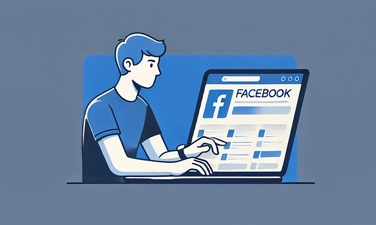 Illustration of a man using the Facebook website.