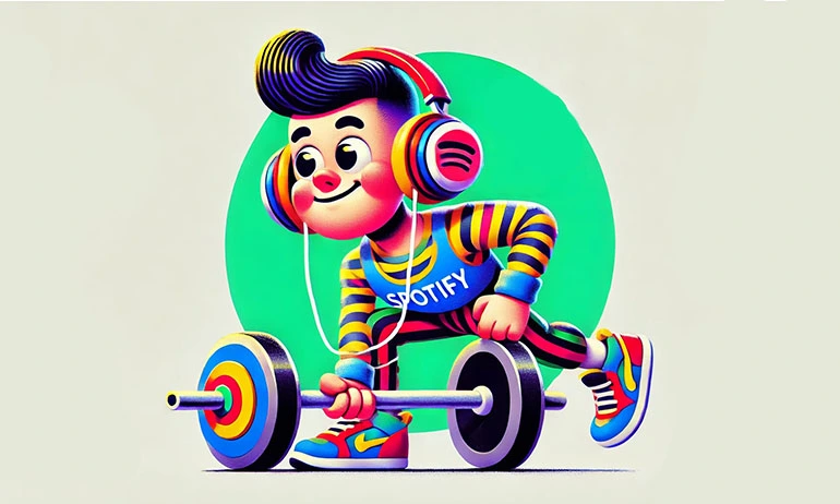 illustration of a man working out while listening to spotify.