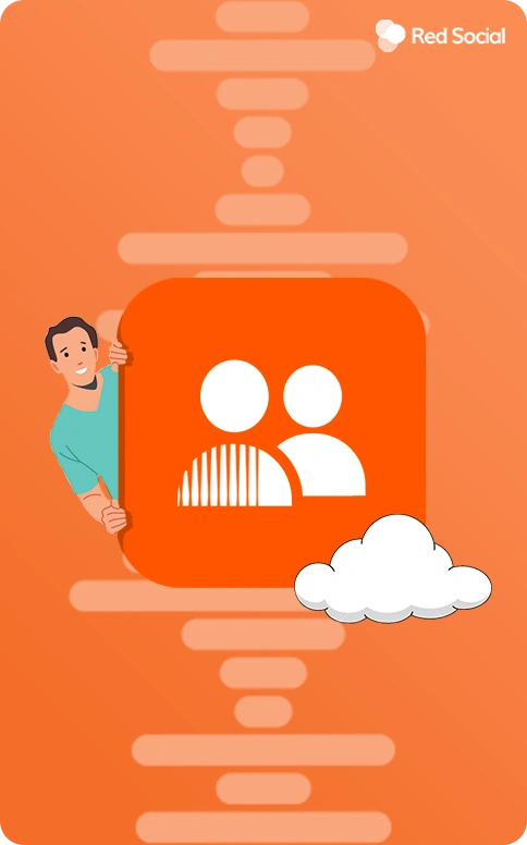 person peeking from behind a soundcloud followers icon