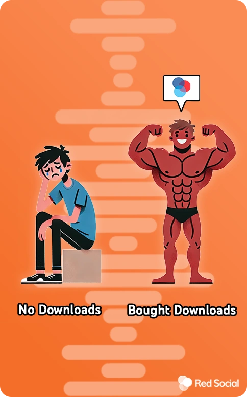 comparison of a sad person with no downloads and a happy person with bought downloads