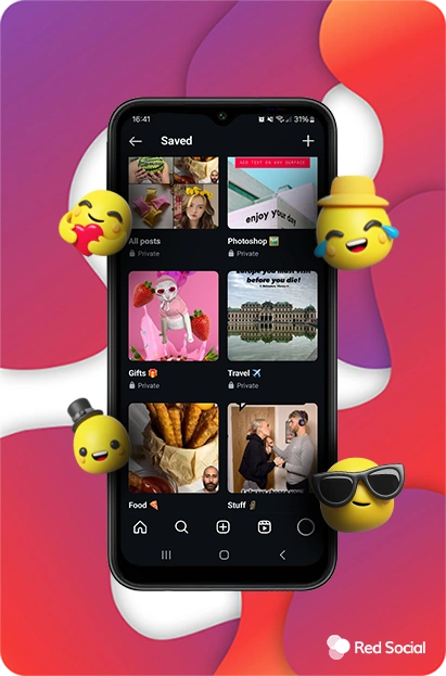 smartphone screen displaying a collection of saved posts with various emoji reactions