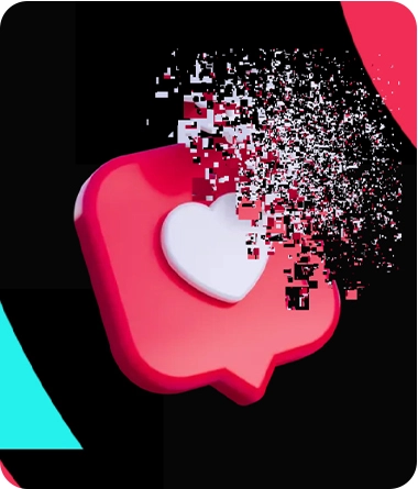A 3D heart icon disintegrating, symbolizing disappearing likes on social media platforms.