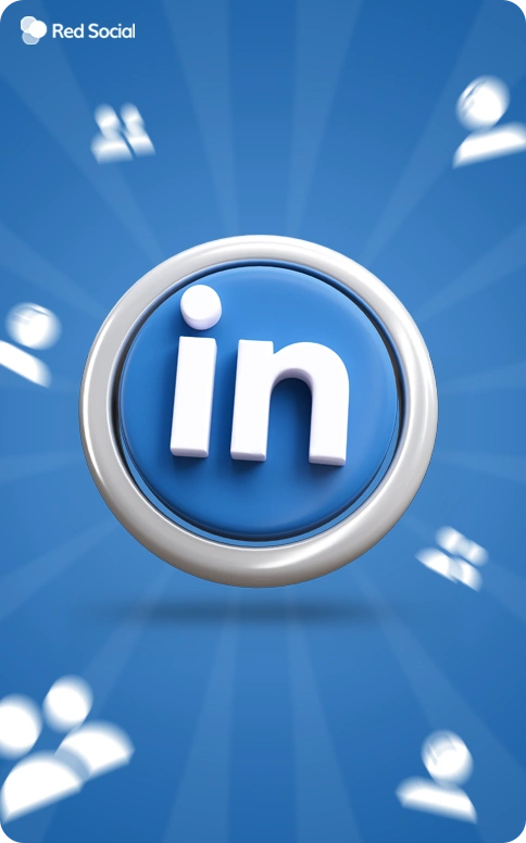 A LinkedIn logo in the center with smaller icons of people floating around, symbolizing connections and networking.