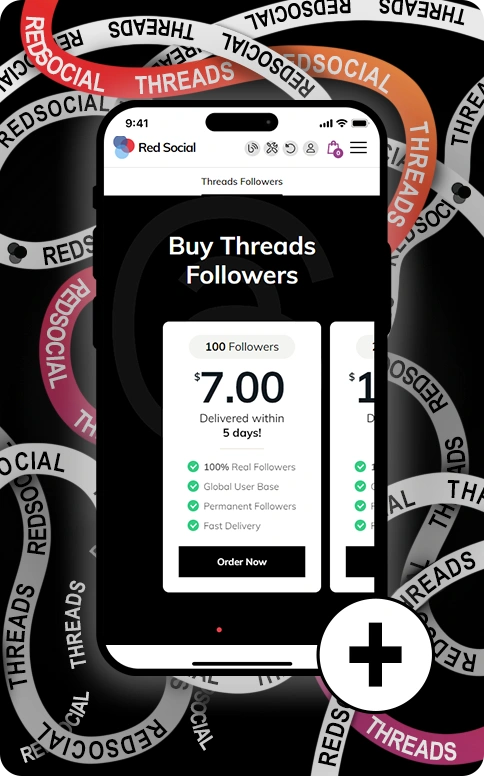 A smartphone displaying the redsocial page for buying Threads followers
