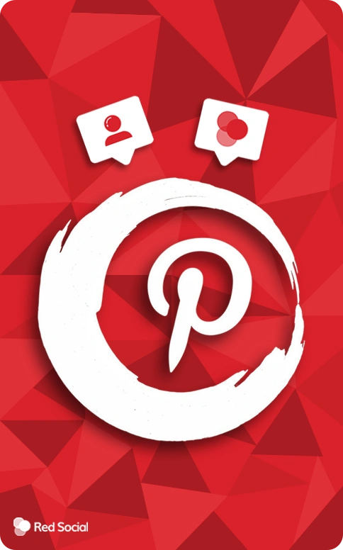 A large Pinterest logo with icons for followers and engagement through Redsocial