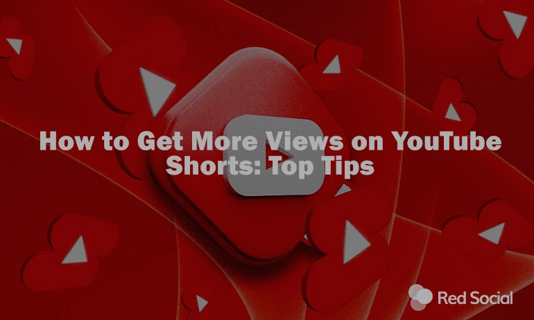 YouTube icon in a glossy 3D style surrounded by red heart icons, symbolizing likes, against a bold red background.