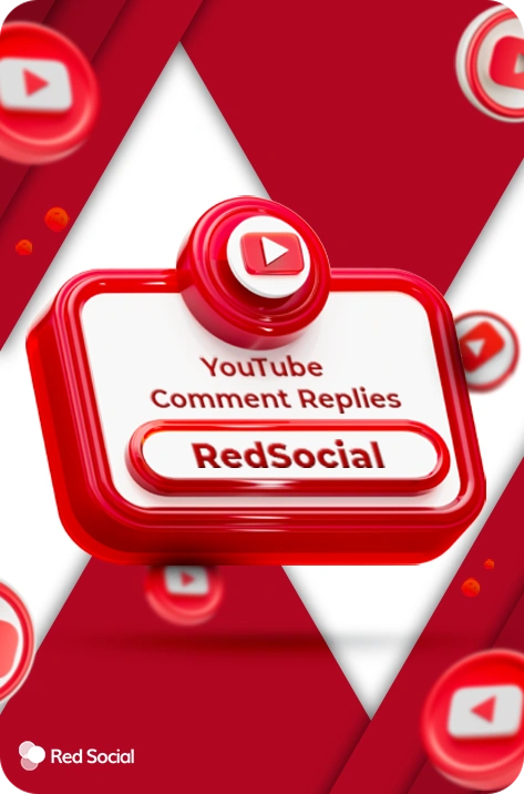 A 3D-style button with the YouTube play icon and text reading "YouTube Comment Replies" and "RedSocial."