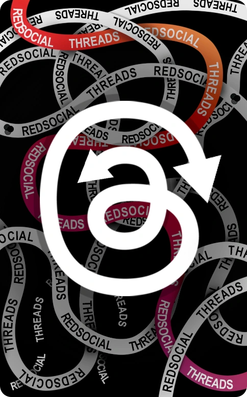 A large Threads logo with a circular arrow symbol