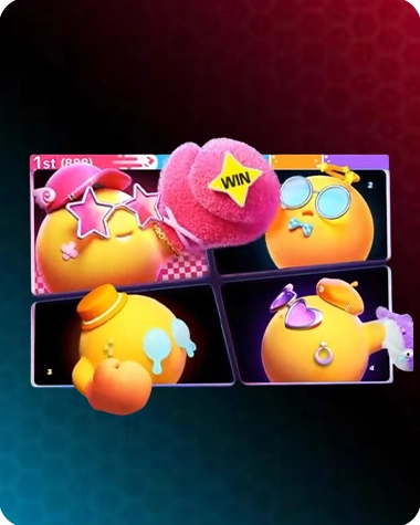 Four emojis with various accessories compete in a TikTok Solo Match, with one crowned as the winner.