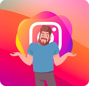 A confused man shrugging with the Instagram logo behind him, representing the uncertainty of knowing who views your Instagram profile.