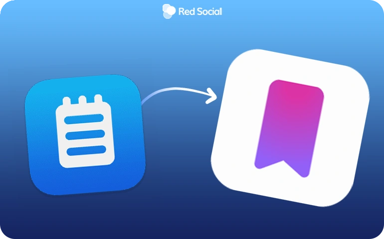 Transition graphic from clipboard icon to Facebook saved items icon