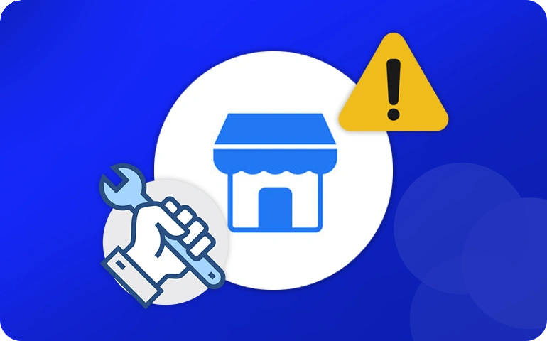 Facebook Marketplace icon with wrench and warning symbol