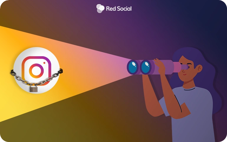 Person looking through binoculars at Instagram logo with chain