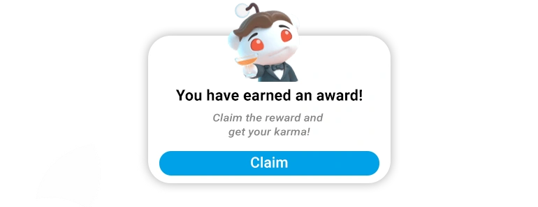 Reddit award notification with claim button