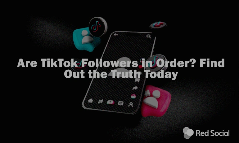 Smartphone on a dark background surrounded by floating TikTok icons and social media engagement symbols.