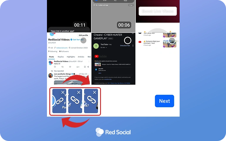 Mobile interface showing steps to rearrange photos in a Facebook post