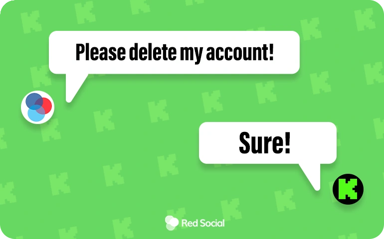 Speech bubbles with a request to delete an account and a confirmation reply.