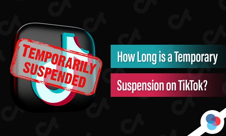 TikTok app logo with a red "Temporarily Suspended" stamp over it and a title asking about suspension durations.