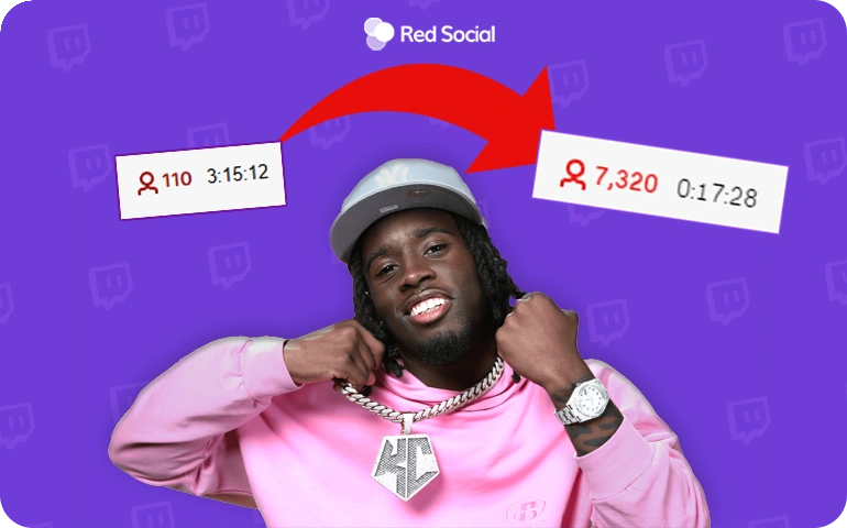 Kai cenat with Twitch stats showing growth.