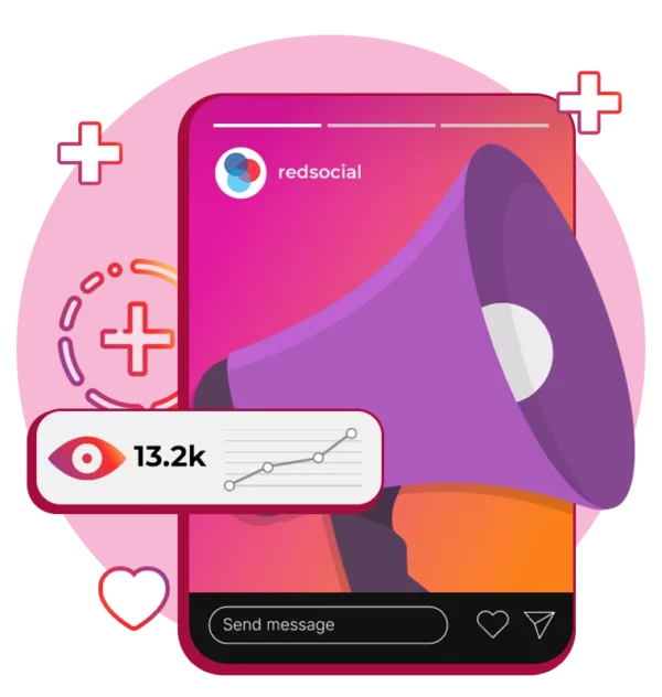 Instagram story with a megaphone and 13.2k views displayed.