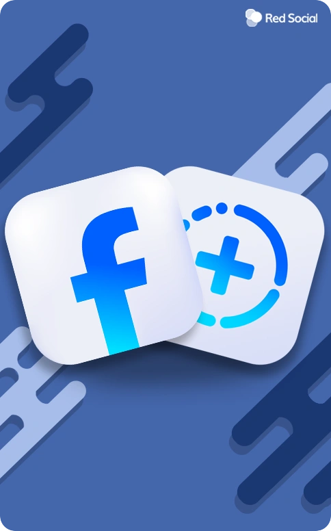 Facebook and story icons on a blue background.