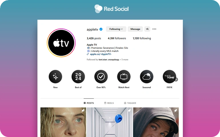 screenshot of the instagram profile page of appletv