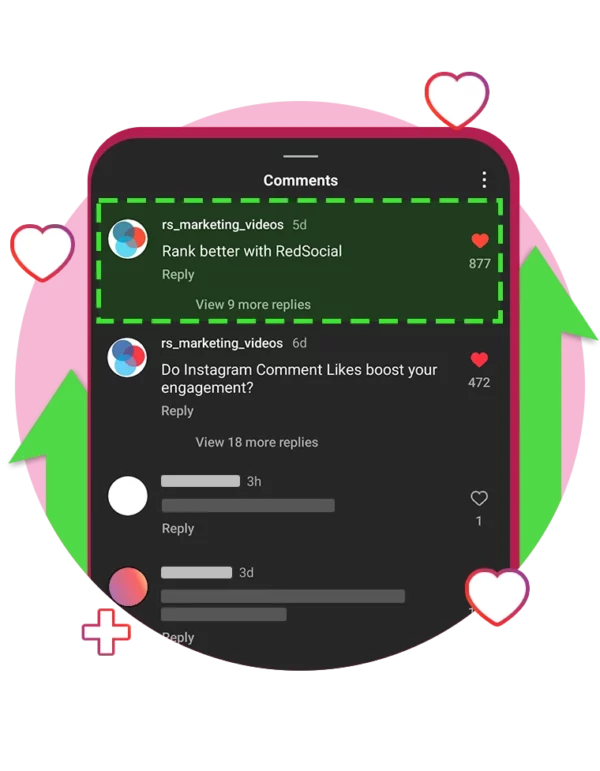 instagram comment section showing boosted comments going up