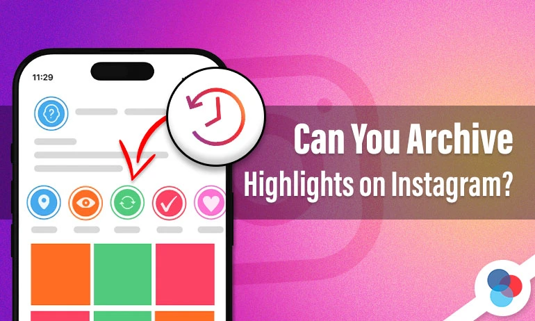 phone screen with instagram highlights and archive icon with text asking about archiving highlights