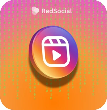 A 3D Instagram Reels logo centered on a digital-style orange-pink background with green binary code, representing algorithm and data influence.