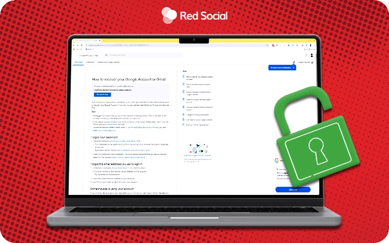 laptop screen showing google account recovery page with a green unlock icon
